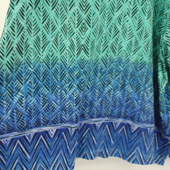 Ulla Popken Border Blues Print V-Neck Cotton Knit Tunic Top Tribal Ombre 32/34 - Picture 4 of 11